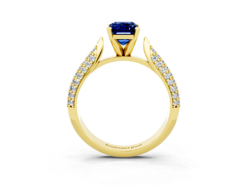 Yellow gold Emerald Cut Diamond Solitaire Engagement Ring with Pavé Band and Four-Prong Setting_3