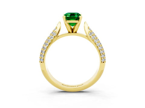 Yellow gold Emerald Cut Diamond Solitaire Engagement Ring with Pavé Band and Four-Prong Setting_3