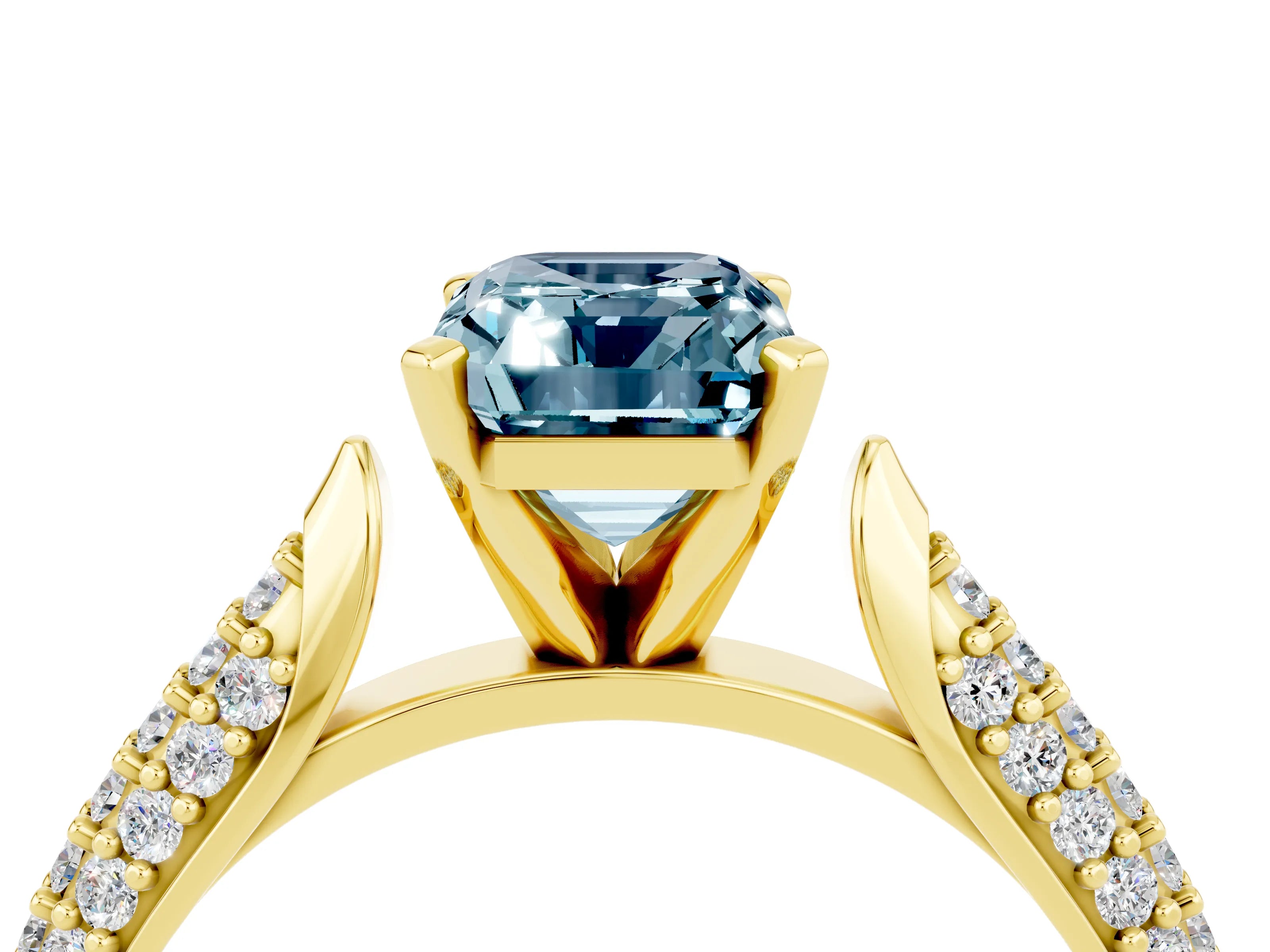 Yellow gold Emerald Cut Diamond Solitaire Engagement Ring with Pavé Band and Four-Prong Setting_4