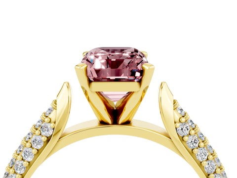 Yellow gold Emerald Cut Diamond Solitaire Engagement Ring with Pavé Band and Four-Prong Setting_4