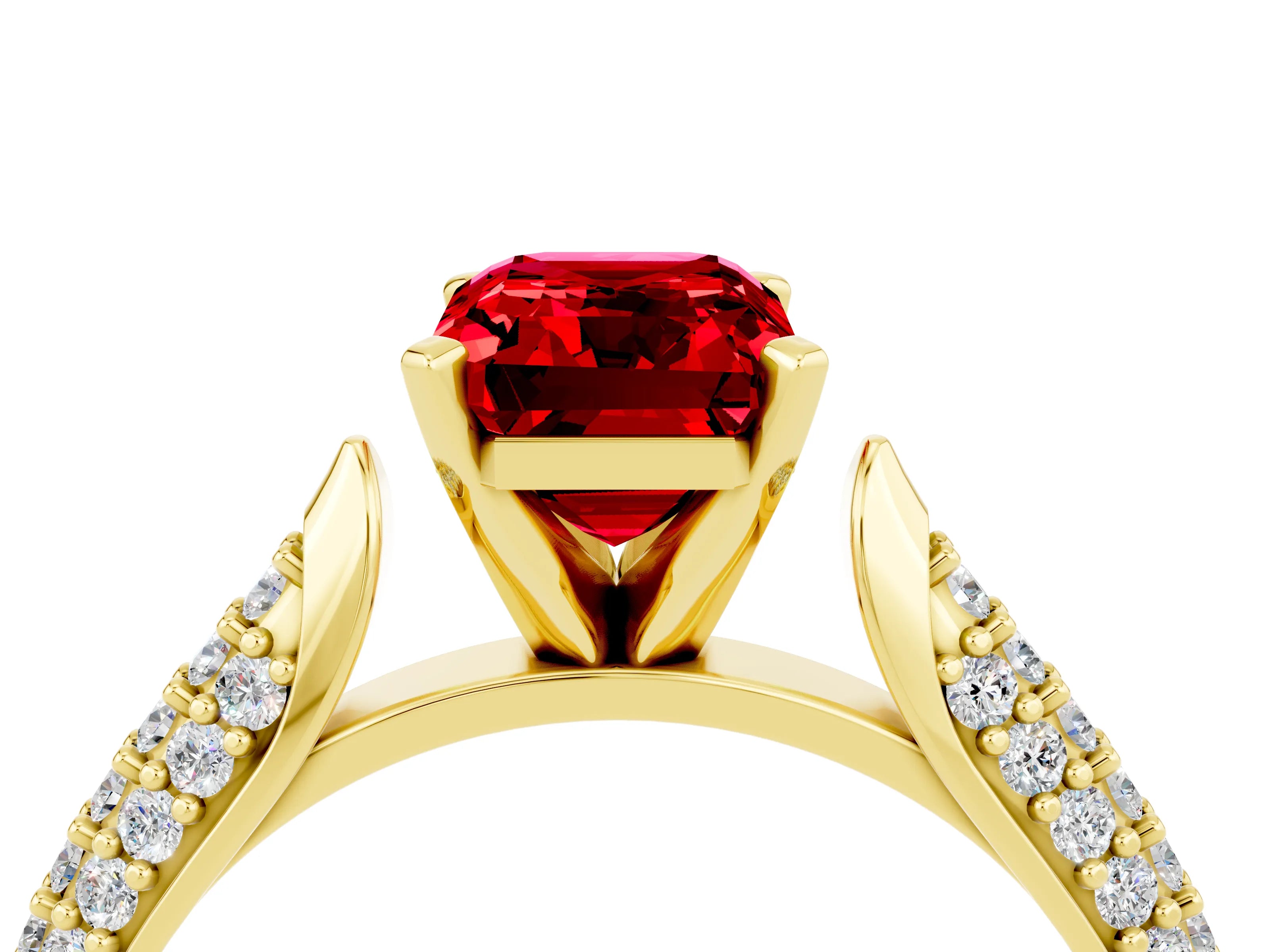 Yellow gold Emerald Cut Diamond Solitaire Engagement Ring with Pavé Band and Four-Prong Setting_4