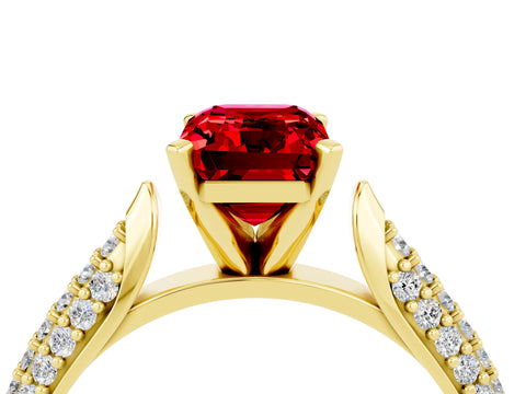 Yellow gold Emerald Cut Diamond Solitaire Engagement Ring with Pavé Band and Four-Prong Setting_4