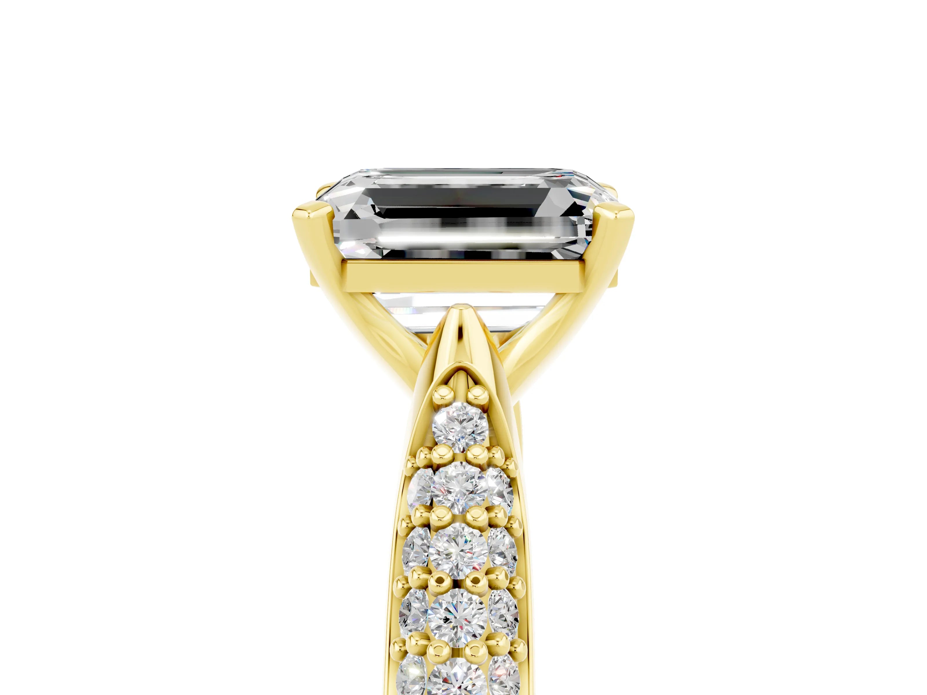Yellow gold Emerald Cut Diamond Solitaire Engagement Ring with Pavé Band and Four-Prong Setting_5