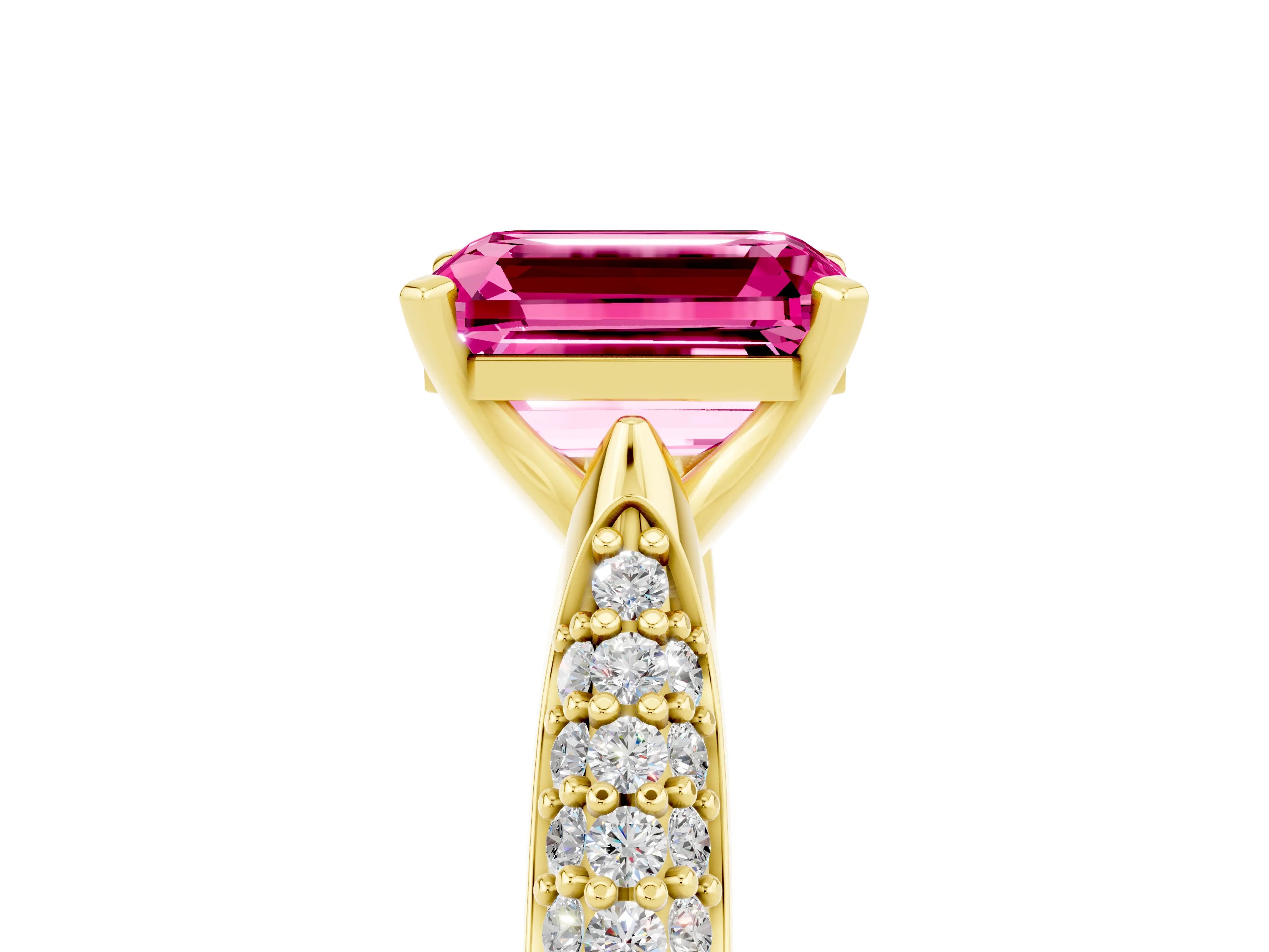 Yellow gold Emerald Cut Diamond Solitaire Engagement Ring with Pavé Band and Four-Prong Setting_5