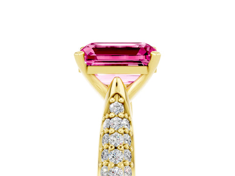 Yellow gold Emerald Cut Diamond Solitaire Engagement Ring with Pavé Band and Four-Prong Setting_5