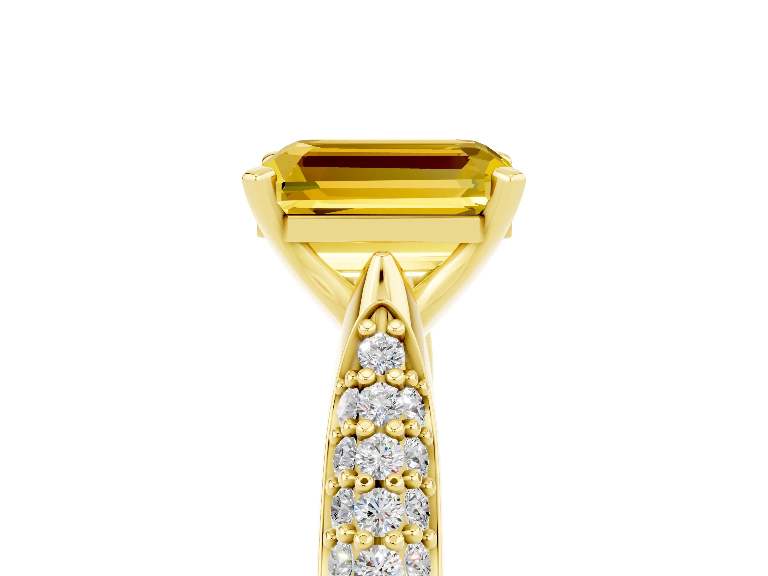 Yellow gold Emerald Cut Diamond Solitaire Engagement Ring with Pavé Band and Four-Prong Setting_5