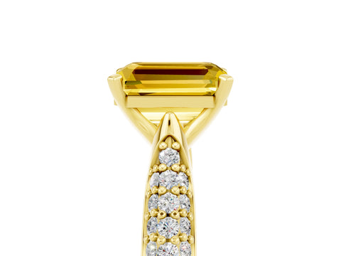 Yellow gold Emerald Cut Diamond Solitaire Engagement Ring with Pavé Band and Four-Prong Setting_5