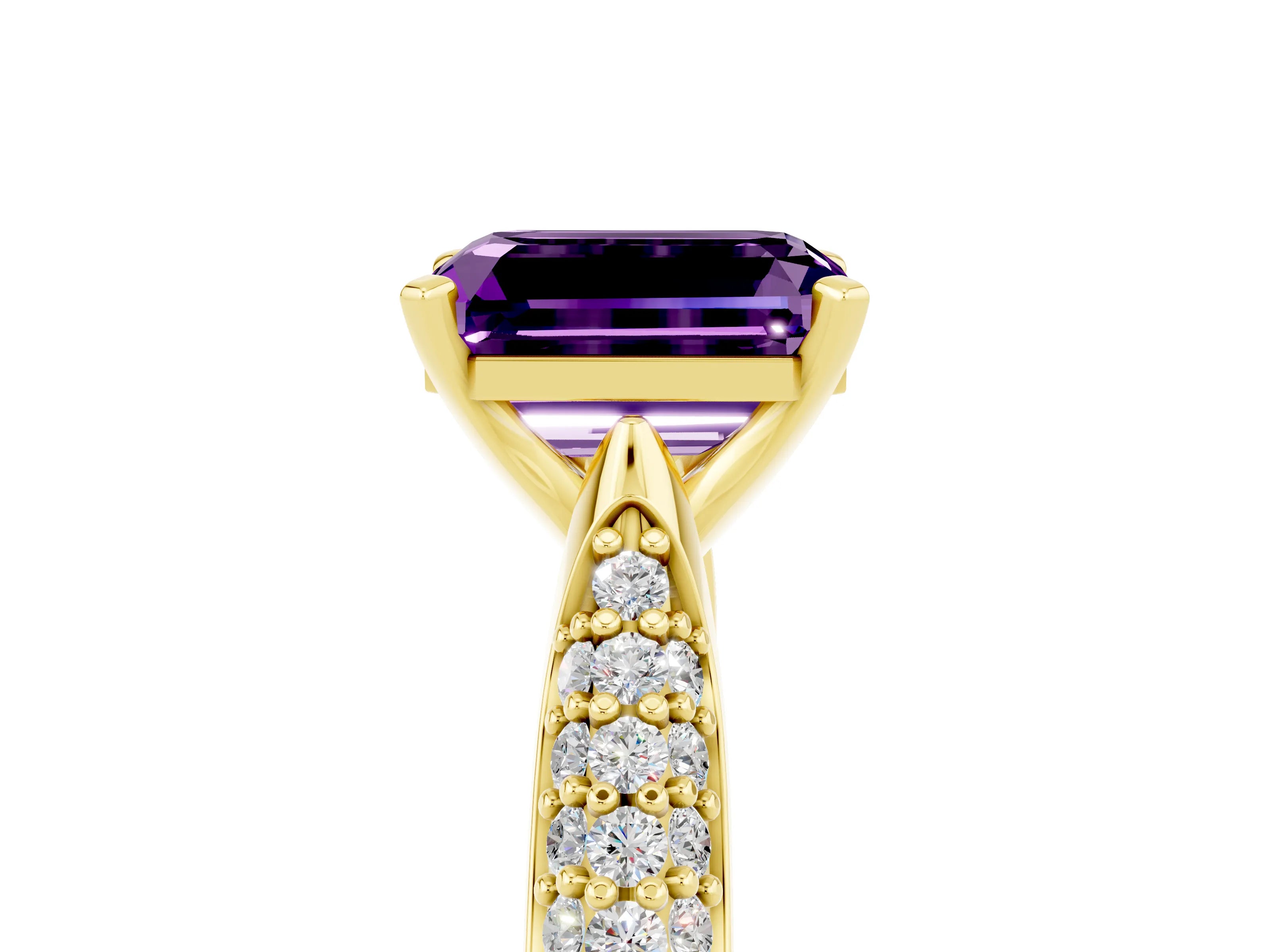 Yellow gold Emerald Cut Diamond Solitaire Engagement Ring with Pavé Band and Four-Prong Setting_5