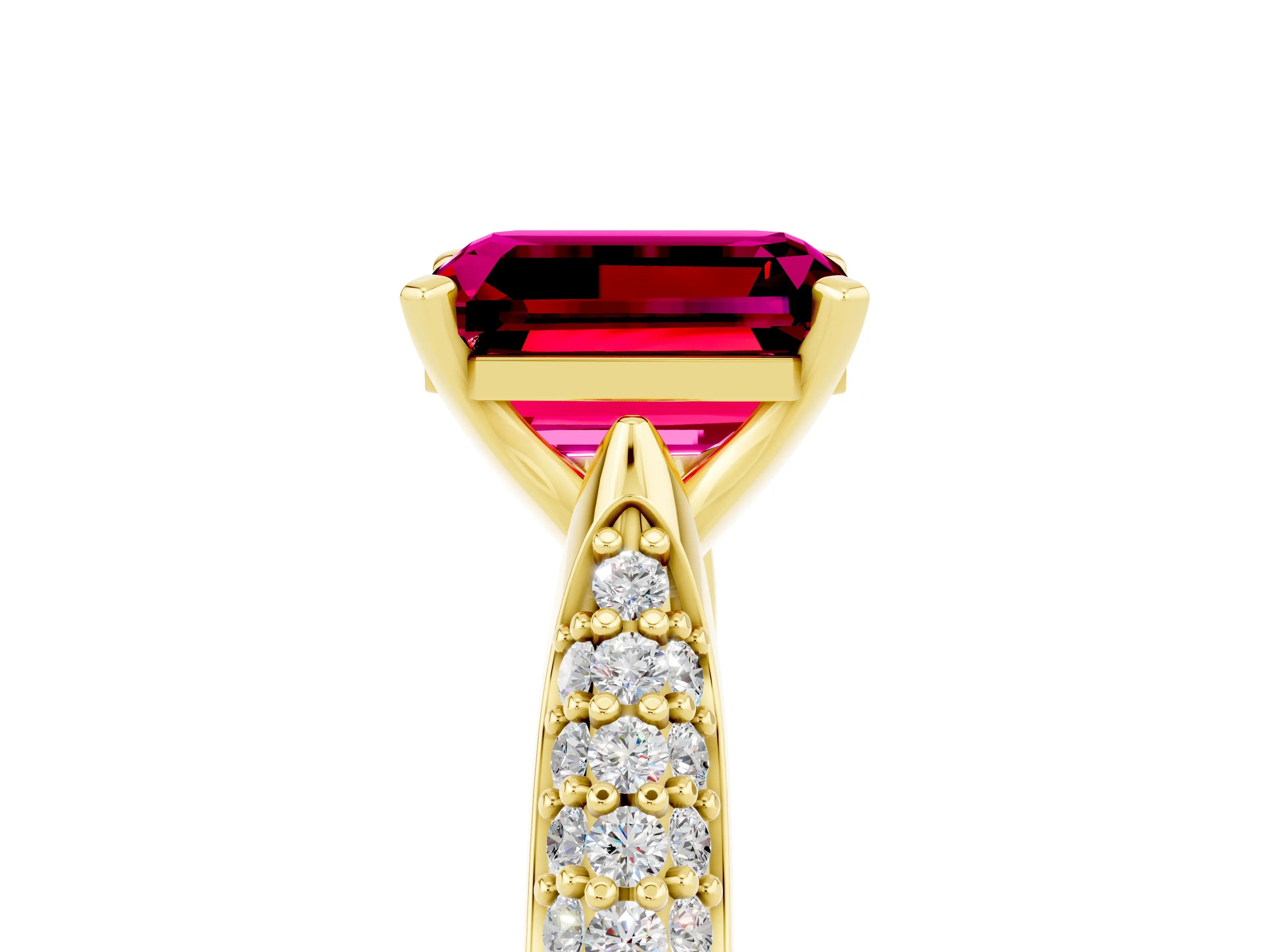 Yellow gold Emerald Cut Diamond Solitaire Engagement Ring with Pavé Band and Four-Prong Setting_5
