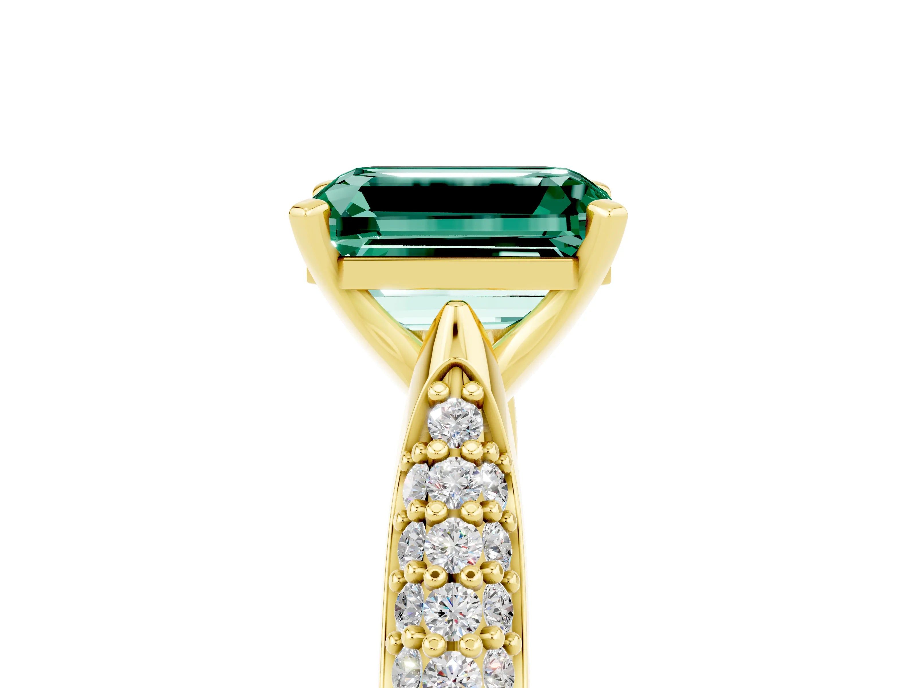 Yellow gold Emerald Cut Diamond Solitaire Engagement Ring with Pavé Band and Four-Prong Setting_5