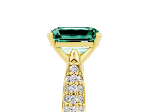 Yellow gold Emerald Cut Diamond Solitaire Engagement Ring with Pavé Band and Four-Prong Setting_5