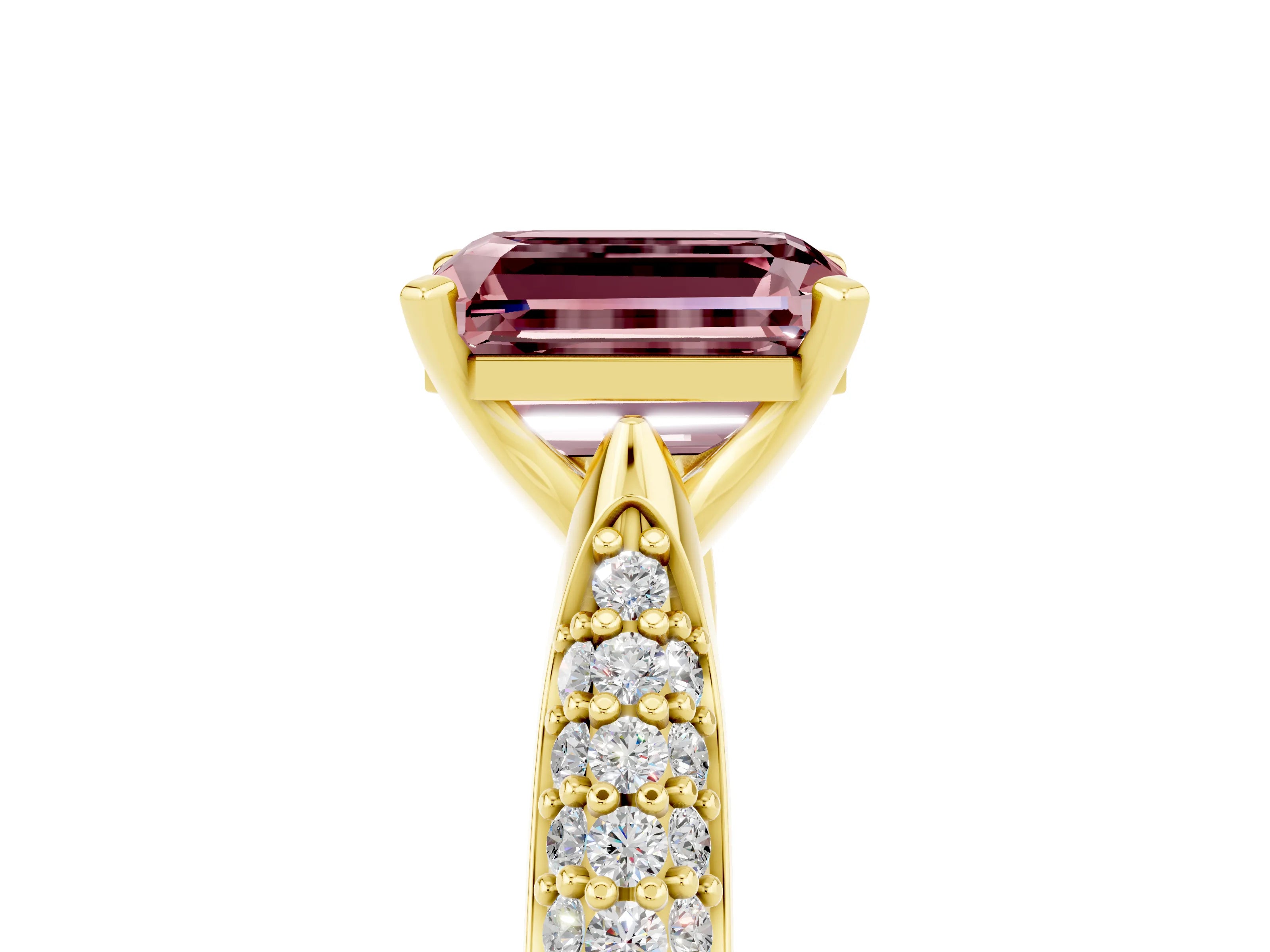 Yellow gold Emerald Cut Diamond Solitaire Engagement Ring with Pavé Band and Four-Prong Setting_5