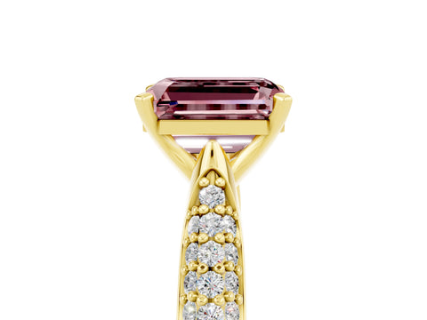 Yellow gold Emerald Cut Diamond Solitaire Engagement Ring with Pavé Band and Four-Prong Setting_5