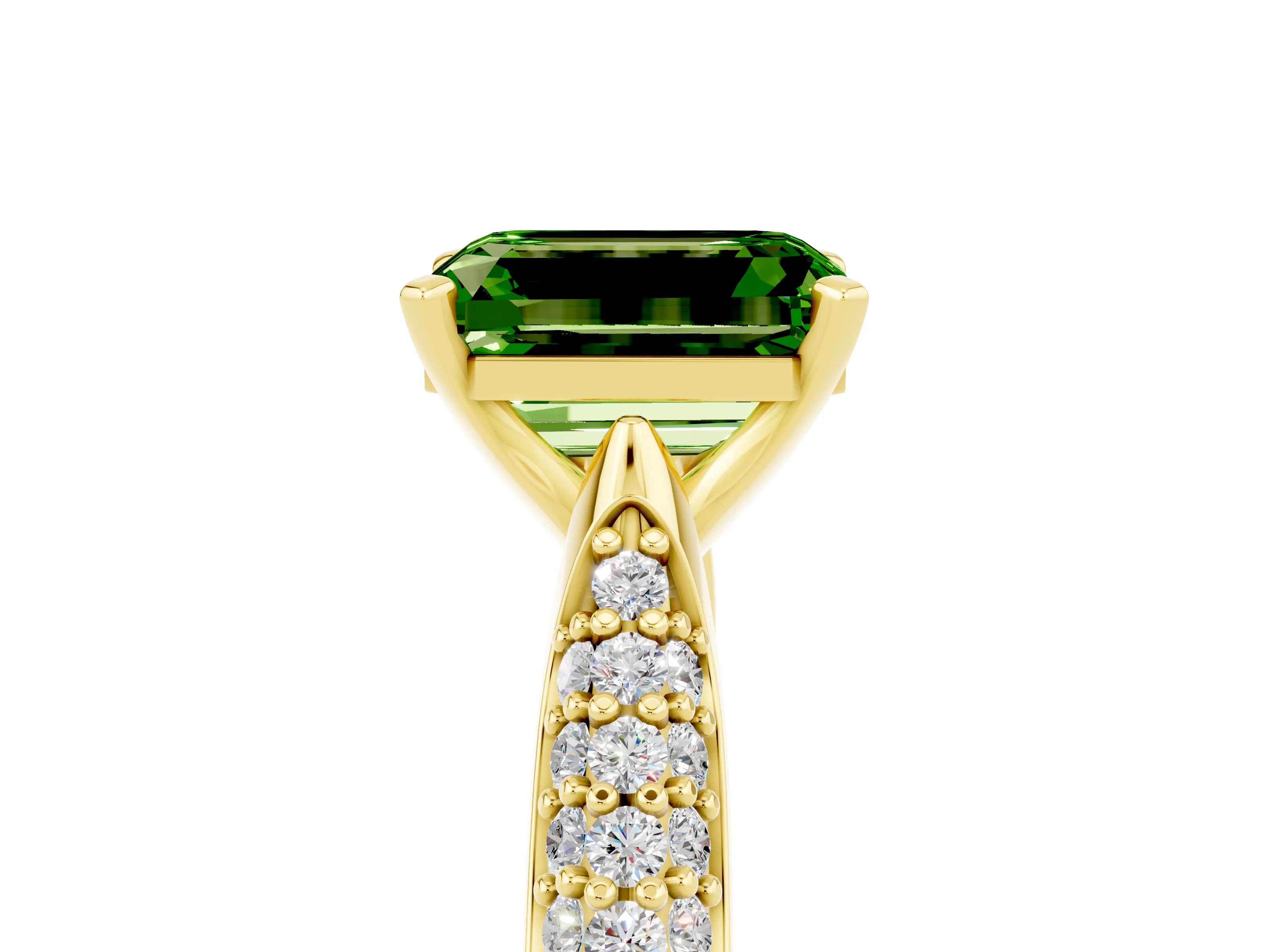Yellow gold Emerald Cut Diamond Solitaire Engagement Ring with Pavé Band and Four-Prong Setting_5