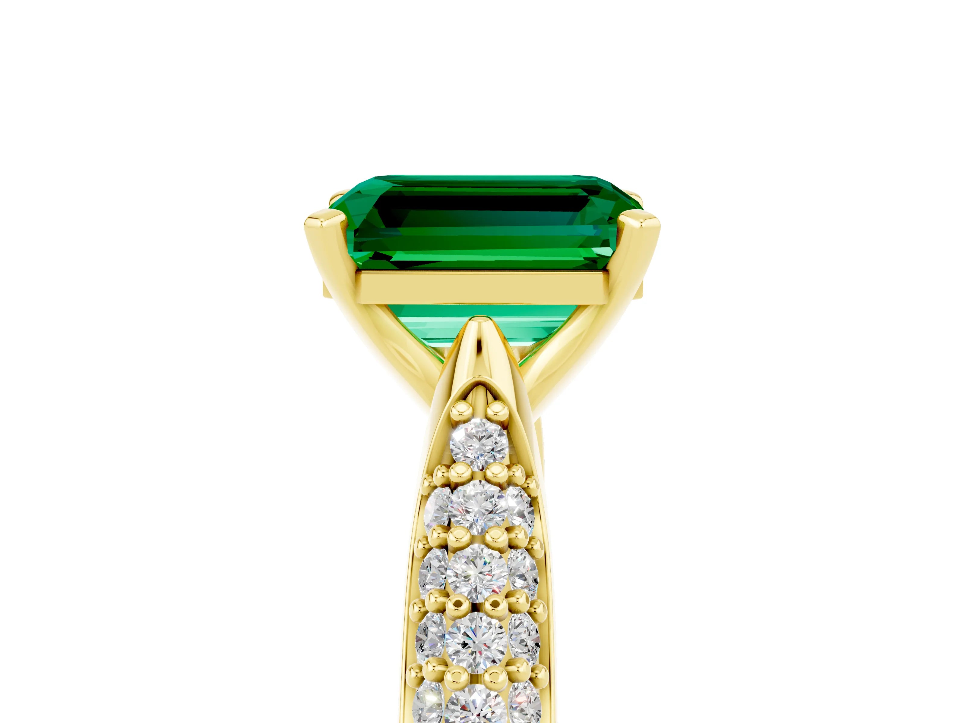 Yellow gold Emerald Cut Diamond Solitaire Engagement Ring with Pavé Band and Four-Prong Setting_5