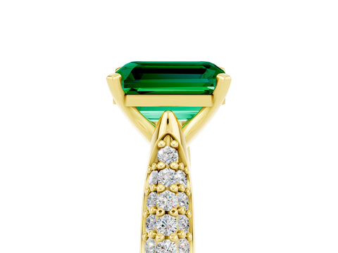 Yellow gold Emerald Cut Diamond Solitaire Engagement Ring with Pavé Band and Four-Prong Setting_5