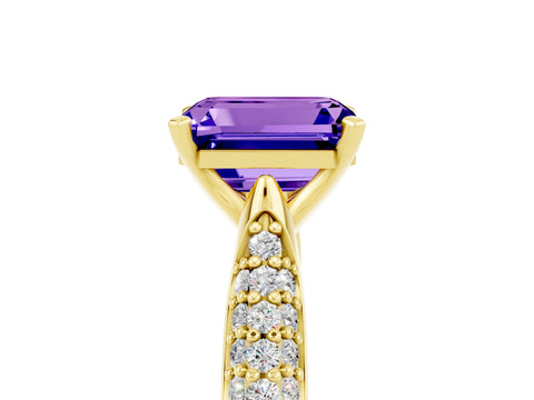 Yellow gold Emerald Cut Diamond Solitaire Engagement Ring with Pavé Band and Four-Prong Setting_5