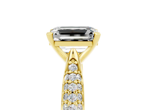 Yellow gold Emerald Cut Diamond Solitaire Engagement Ring with Pavé Band and Four-Prong Setting_5