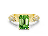 Yellow gold Emerald Cut Diamond Solitaire Engagement Ring with Pavé Band and Four-Prong Setting