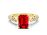 Yellow gold Emerald Cut Diamond Solitaire Engagement Ring with Pavé Band and Four-Prong Setting