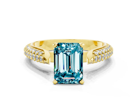 Yellow gold Emerald Cut Diamond Solitaire Engagement Ring with Pavé Band and Four-Prong Setting