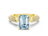 Yellow gold Emerald Cut Diamond Solitaire Engagement Ring with Pavé Band and Four-Prong Setting