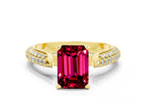 Yellow gold Emerald Cut Diamond Solitaire Engagement Ring with Pavé Band and Four-Prong Setting