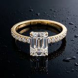 Yellow gold Emerald Cut Diamond Solitaire Engagement Ring with Round  Pavé Band and Prong Setting_75