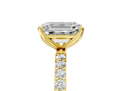 Yellow gold Emerald Cut Diamond Solitaire Engagement Ring with Round with Moissanite side stone Pavé Band and Prong Setting_5
