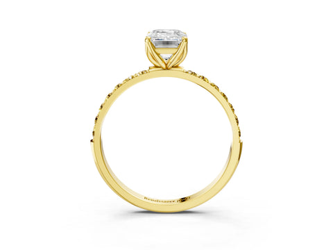 Yellow gold Emerald Cut Diamond Solitaire Engagement Ring with Round with Yellow Sapphire side stone Pavé Band and Prong Setting_3