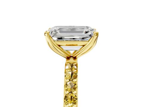 Yellow gold Emerald Cut Diamond Solitaire Engagement Ring with Round with Yellow Sapphire side stone Pavé Band and Prong Setting_5