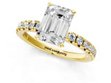 Yellow gold Emerald Cut Diamond Solitaire Pavé Engagement Ring with Round Band and Prong Setting_15