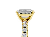 Yellow gold Emerald Cut Diamond Solitaire Pavé Engagement Ring with Round Band and Prong Setting_19
