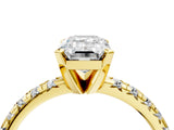 Yellow gold Emerald Cut Diamond Solitaire Pavé Engagement Ring with Round Band and Prong Setting_60