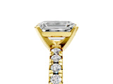 Yellow gold Emerald Cut Diamond Solitaire Pavé Engagement Ring with Round Band and Prong Setting_61