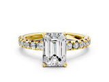 Yellow gold Emerald Cut Diamond Solitaire Pavé Engagement Ring with Round Band and Prong Setting_74