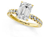 Yellow gold Emerald Cut Diamond Solitaire Pavé Engagement Ring with Round Band and Prong Setting_75