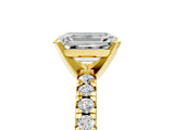 Yellow gold Emerald Cut Diamond Solitaire Pavé Engagement Ring with Round Band and Prong Setting_79