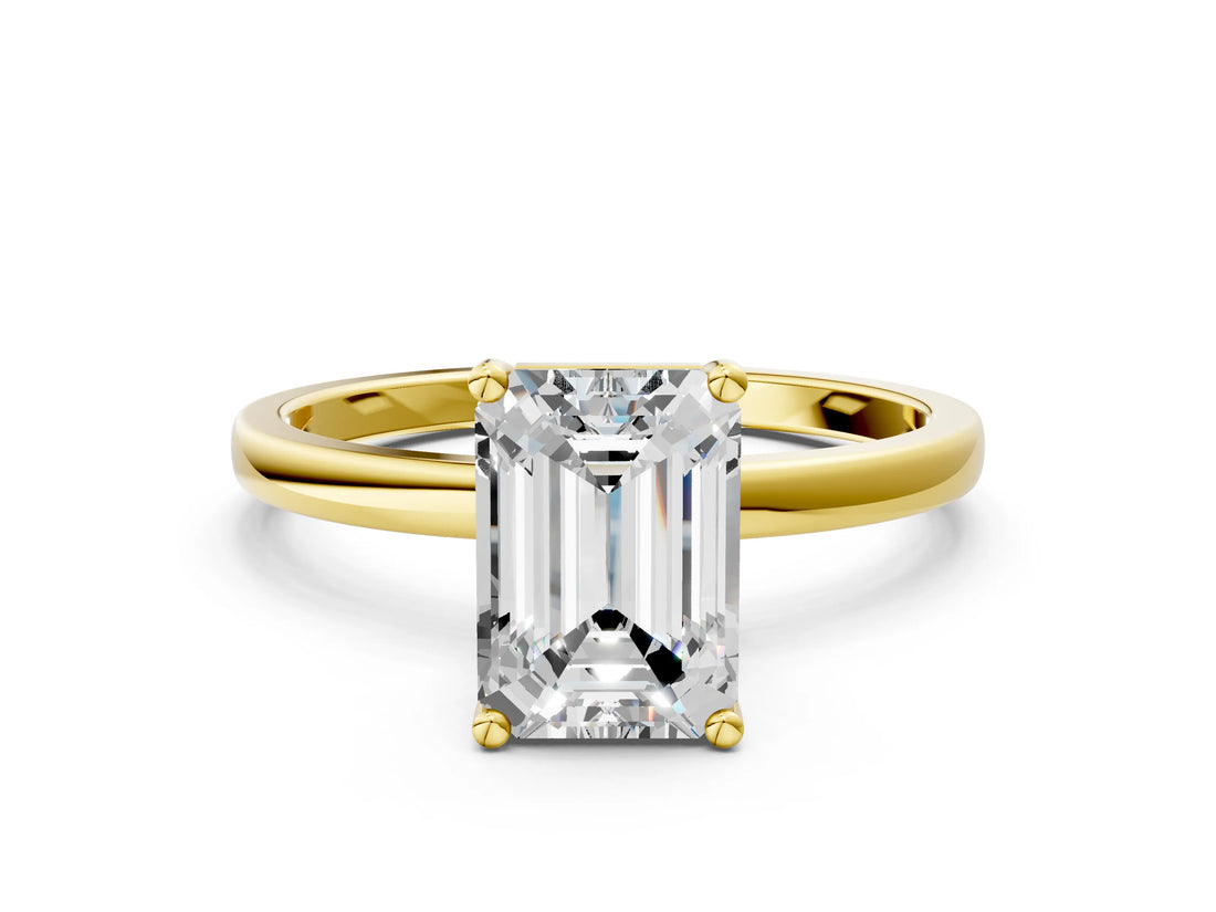 Yellow gold Emerald Cut Diamond Solitaire Ring with Classic Band and Four-Prong Setting_8