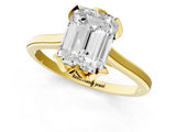 Yellow gold Emerald Cut Diamond Solitaire Ring with Flower Prong Setting and Classic Band_177