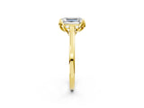Yellow gold Emerald Cut Diamond Solitaire Ring with Flower Prong Setting and Classic Band_178