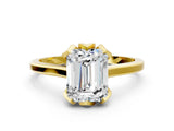 Yellow gold Emerald Cut Diamond Solitaire Ring with Flower Prong Setting and Classic Band_44