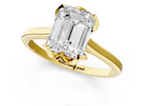 Yellow gold Emerald Cut Diamond Solitaire Ring with Flower Prong Setting and Classic Band_45