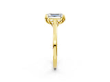 Yellow gold Emerald Cut Diamond Solitaire Ring with Flower Prong Setting and Classic Band_46