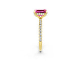 Yellow gold Emerald Cut Diamond Solitaire Ring with Four-Prong Setting and Pavé Band_2
