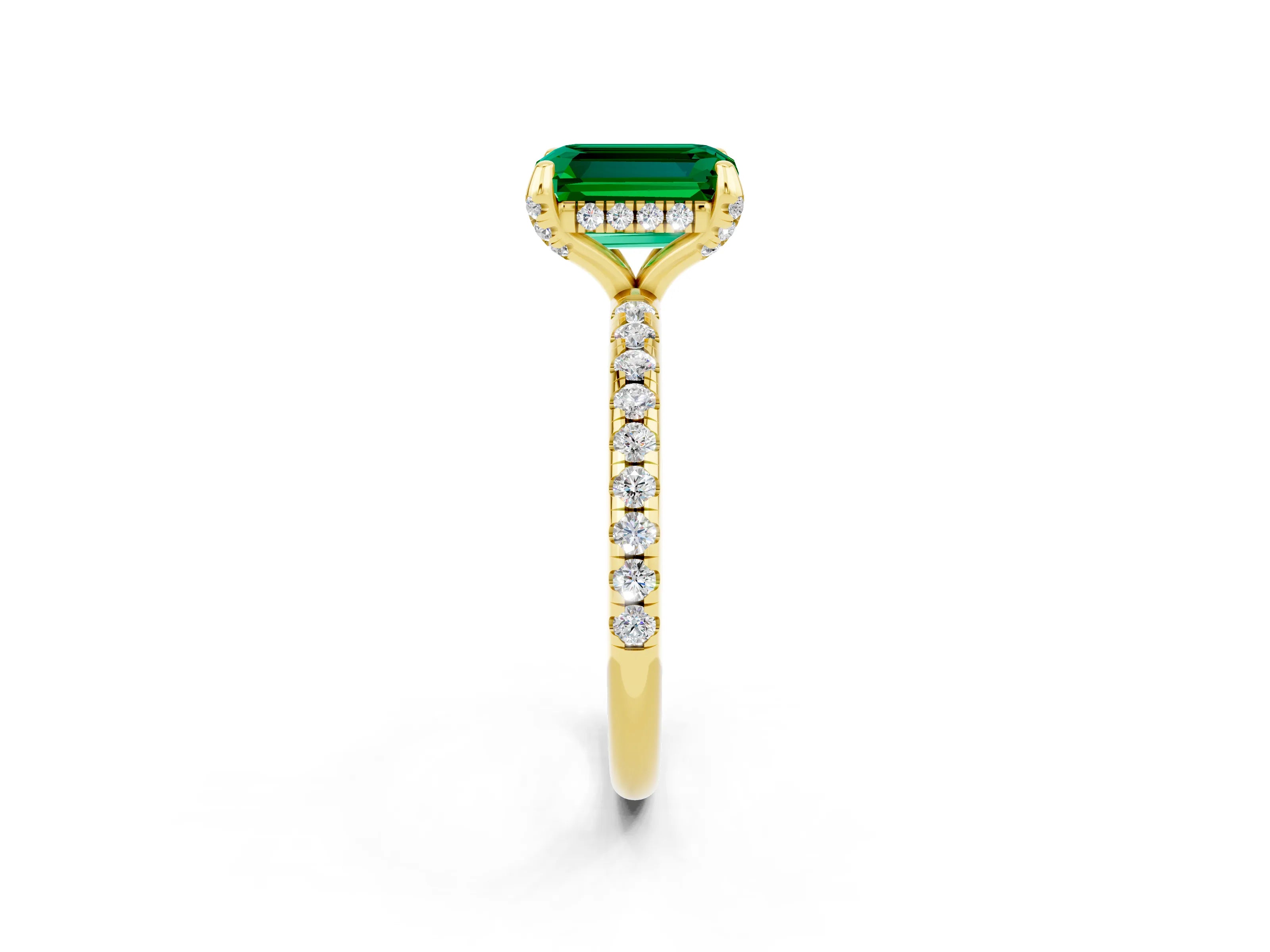 Yellow gold Emerald Cut Diamond Solitaire Ring with Four-Prong Setting and Pavé Band_2