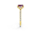 Yellow gold Emerald Cut Diamond Solitaire Ring with Four-Prong Setting and Pavé Band_2
