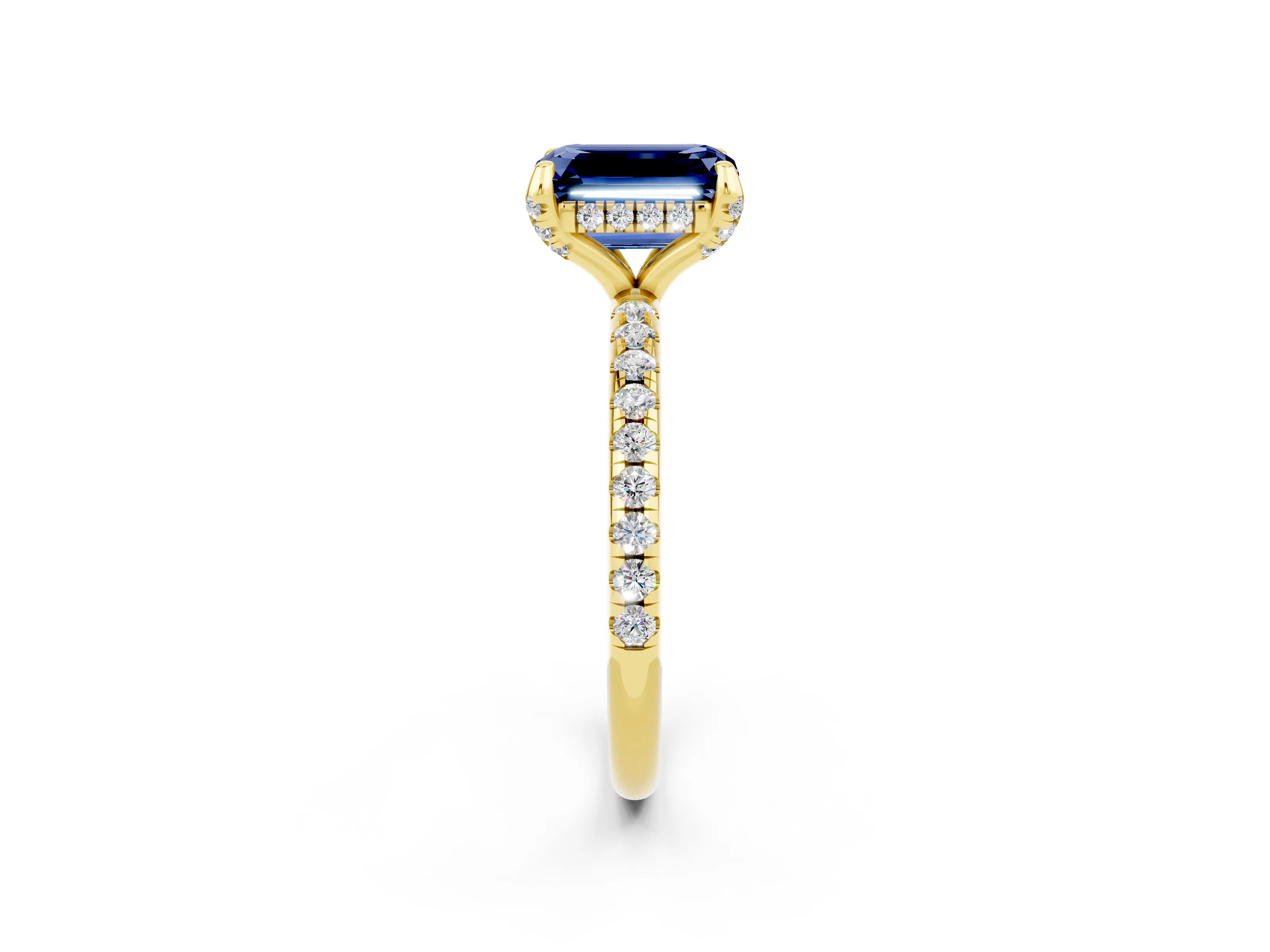 Yellow gold Emerald Cut Diamond Solitaire Ring with Four-Prong Setting and Pavé Band_2