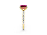 Yellow gold Emerald Cut Diamond Solitaire Ring with Four-Prong Setting and Pavé Band_2