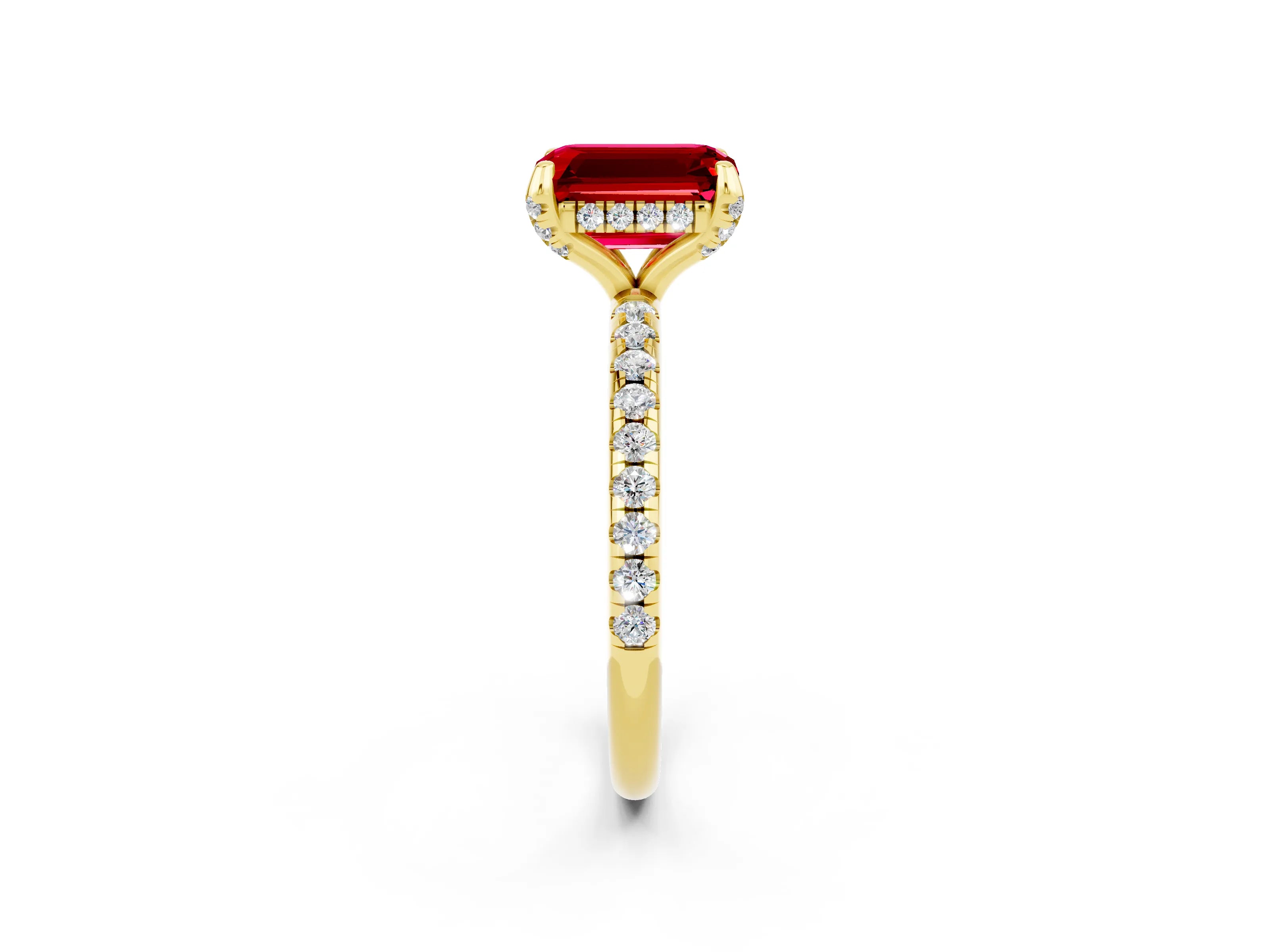 Yellow gold Emerald Cut Diamond Solitaire Ring with Four-Prong Setting and Pavé Band_2